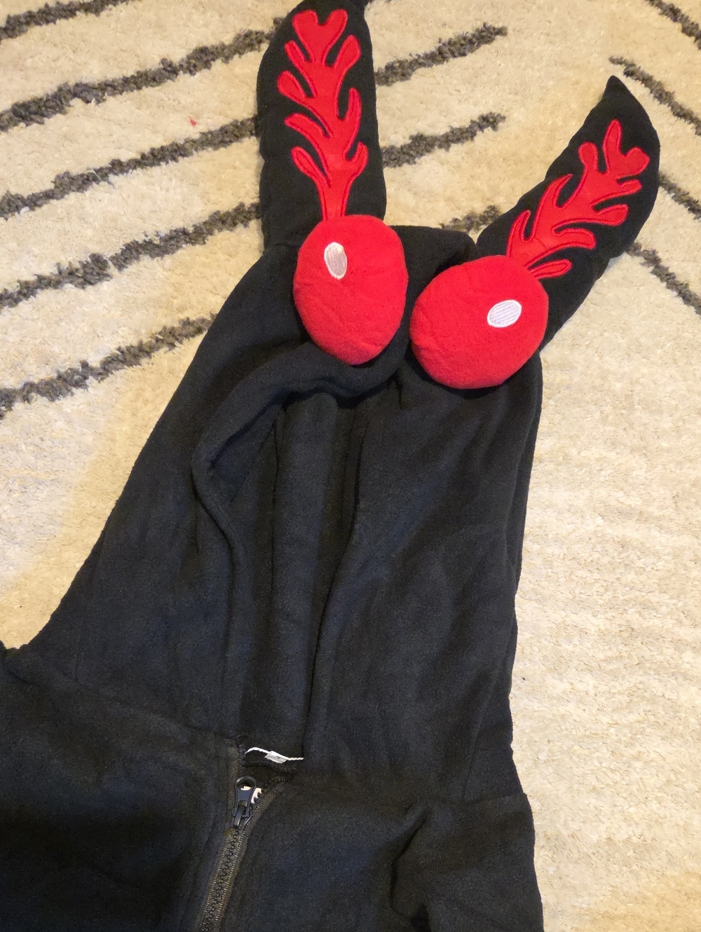 Mothman Costume Black Zip Hoodie with Red Ear Appliqués/Wings Unisex